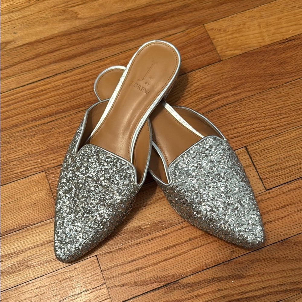 J. Crew Silver Sparkle Mules